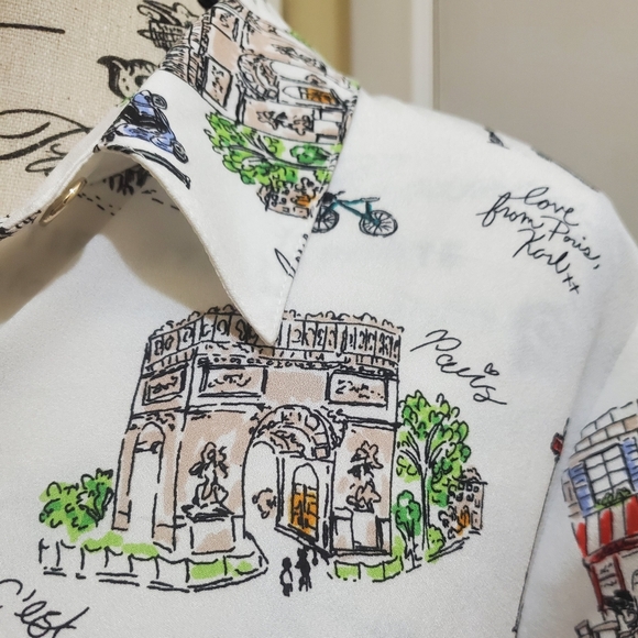 PARIS KARL LAGERFELD PARIS Mixed Print Long-Sleeve Button Down Shirt Sz - Picture 5 of 9